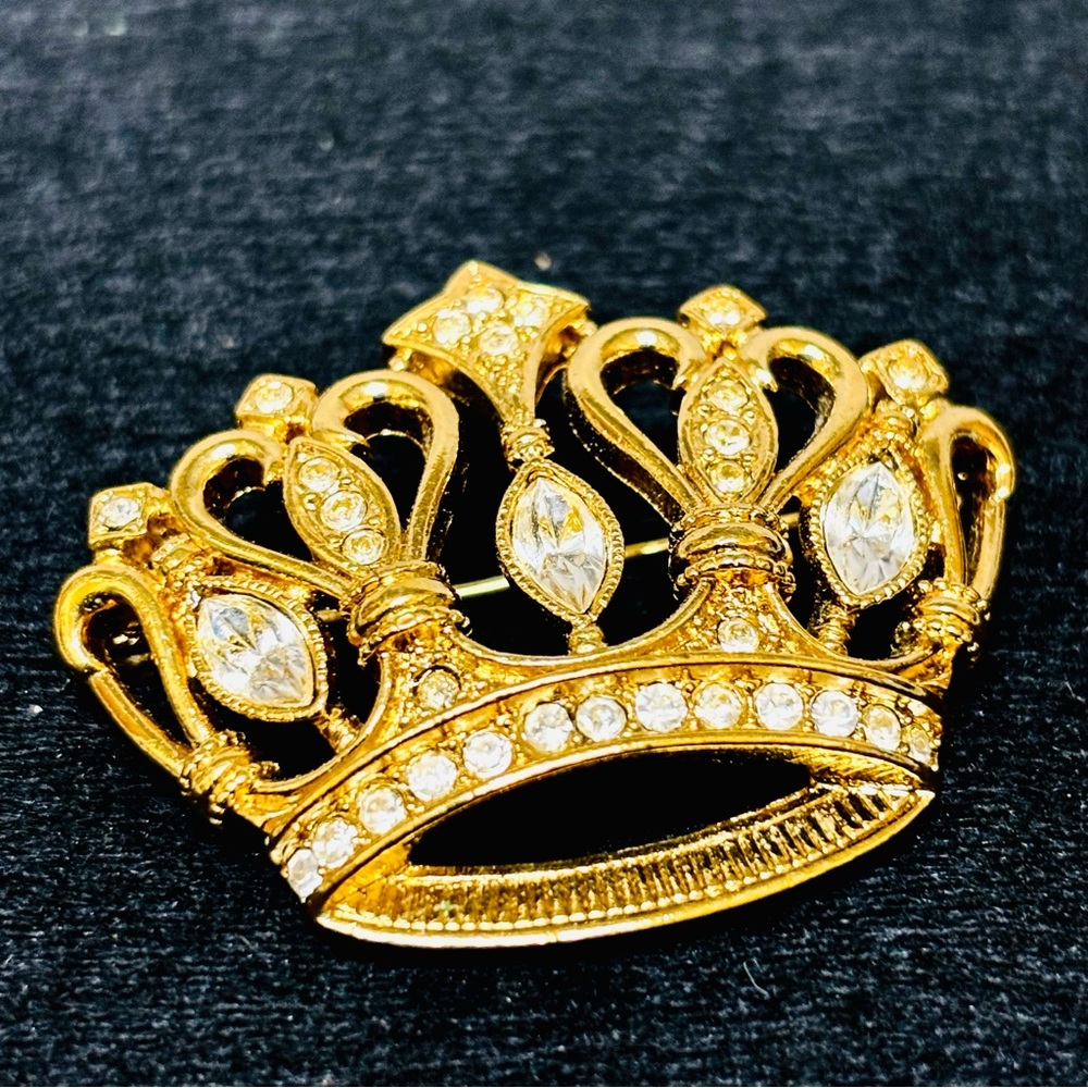 Vintage KJL for Avon Crown Brooch Signed Kenneth Jay Lane